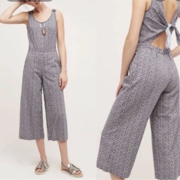 Anthropologie Pants - Anthropologie Elevenses Jumpsuit Sz S Priya Blue Starburst Tie Back Wide Leg